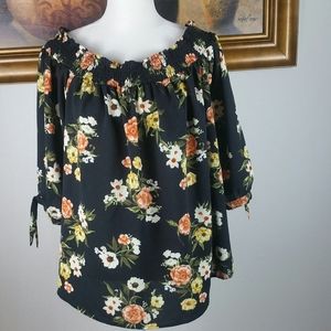 Justify 3X  black floral tunic off shoulder top